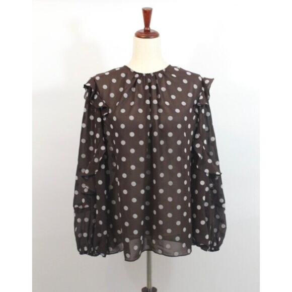 PEARL by LELA ROSE Sz XL Chestnut Brown Polka Dot Ruffle Blouse Top NWT - Picture 5 of 8